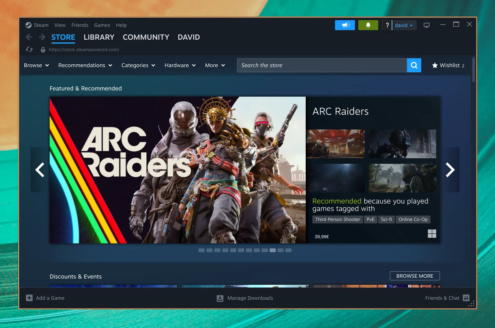 Steam mostra il suo negozio di giochi su Omarchy